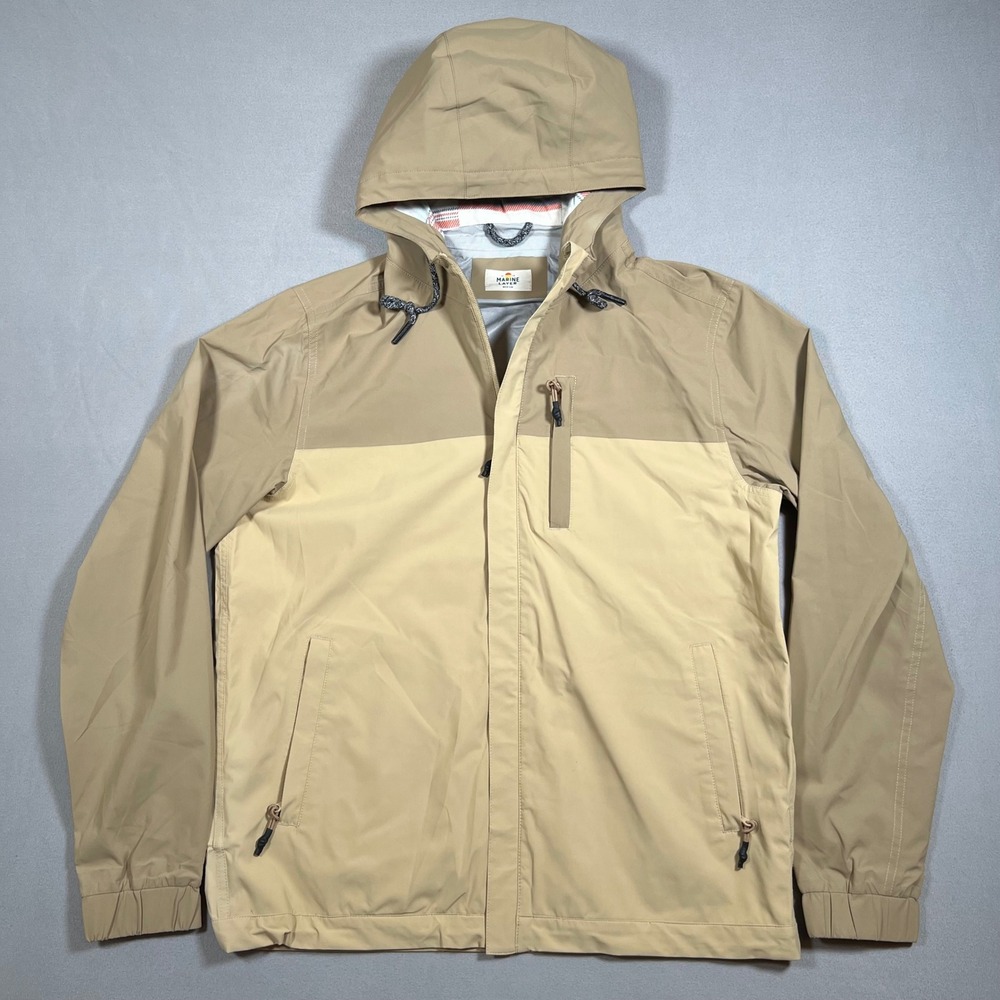 Marine Layer Mens Medium Colorblock Windbreaker Jacket Tan Beige Hooded Full Zip